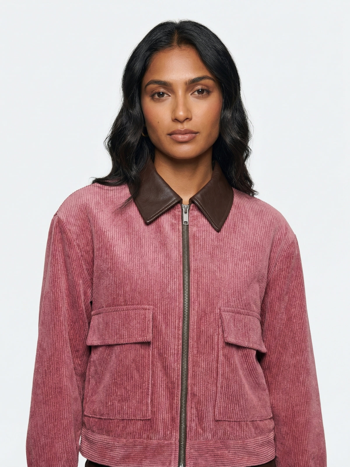 Corduroy Contrast Collar Zip Jacket