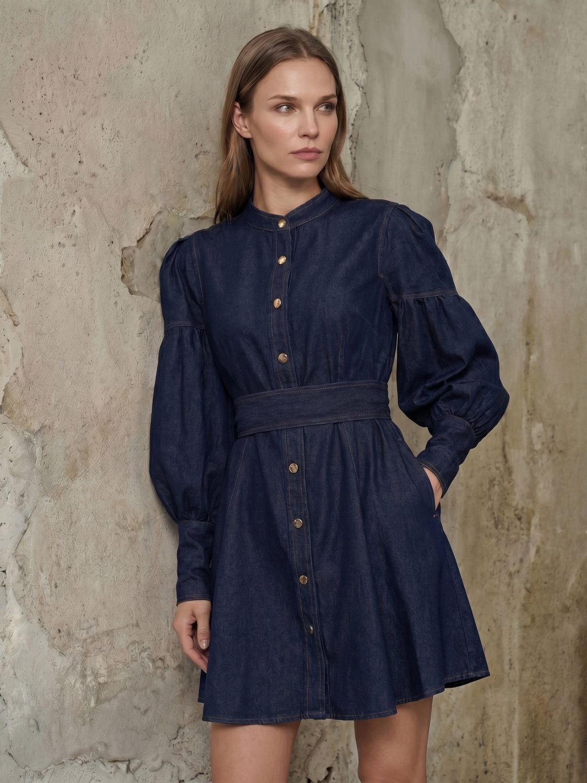 Denim Puff Sleeve Mini Dress