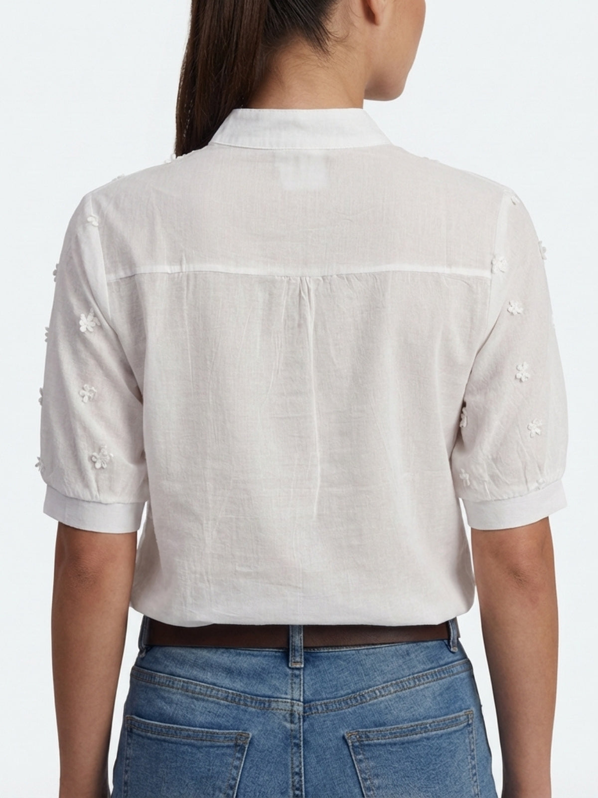 Embroidered V-Neck Short Sleeve Blouse