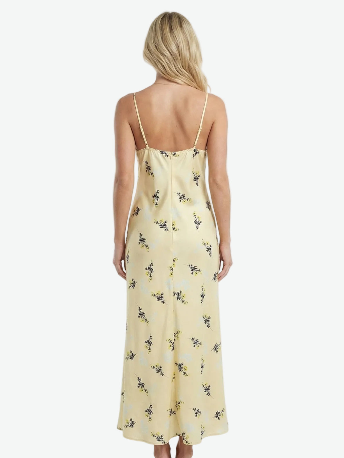 Floral Lace Trim Satin Maxi Dress