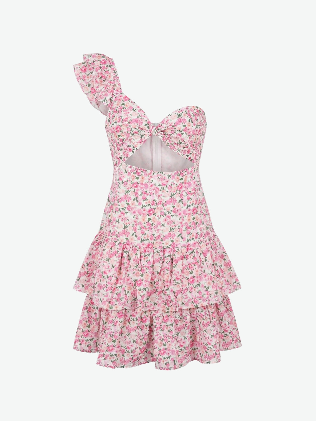Floral One Shoulder Cut-Out Mini Dress