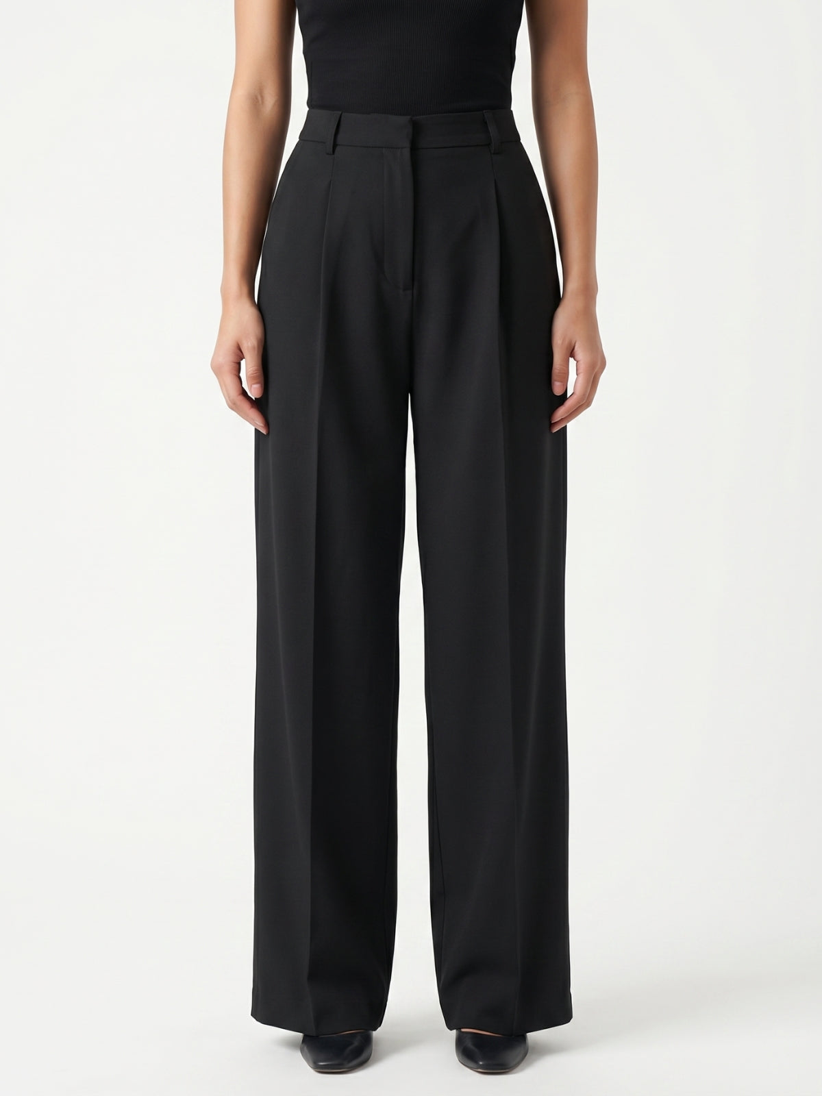 High Waist Pleated Wide Leg Trousers
