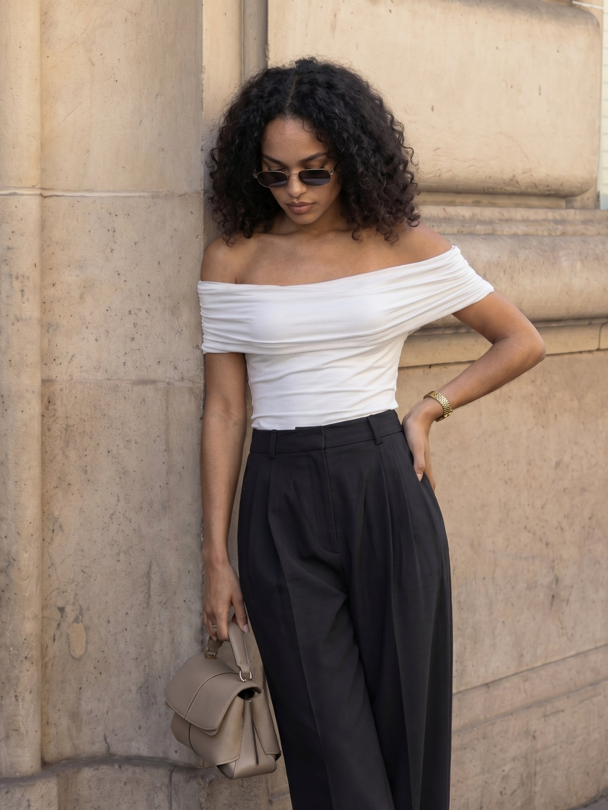 High Waist Pleated Wide Leg Trousers