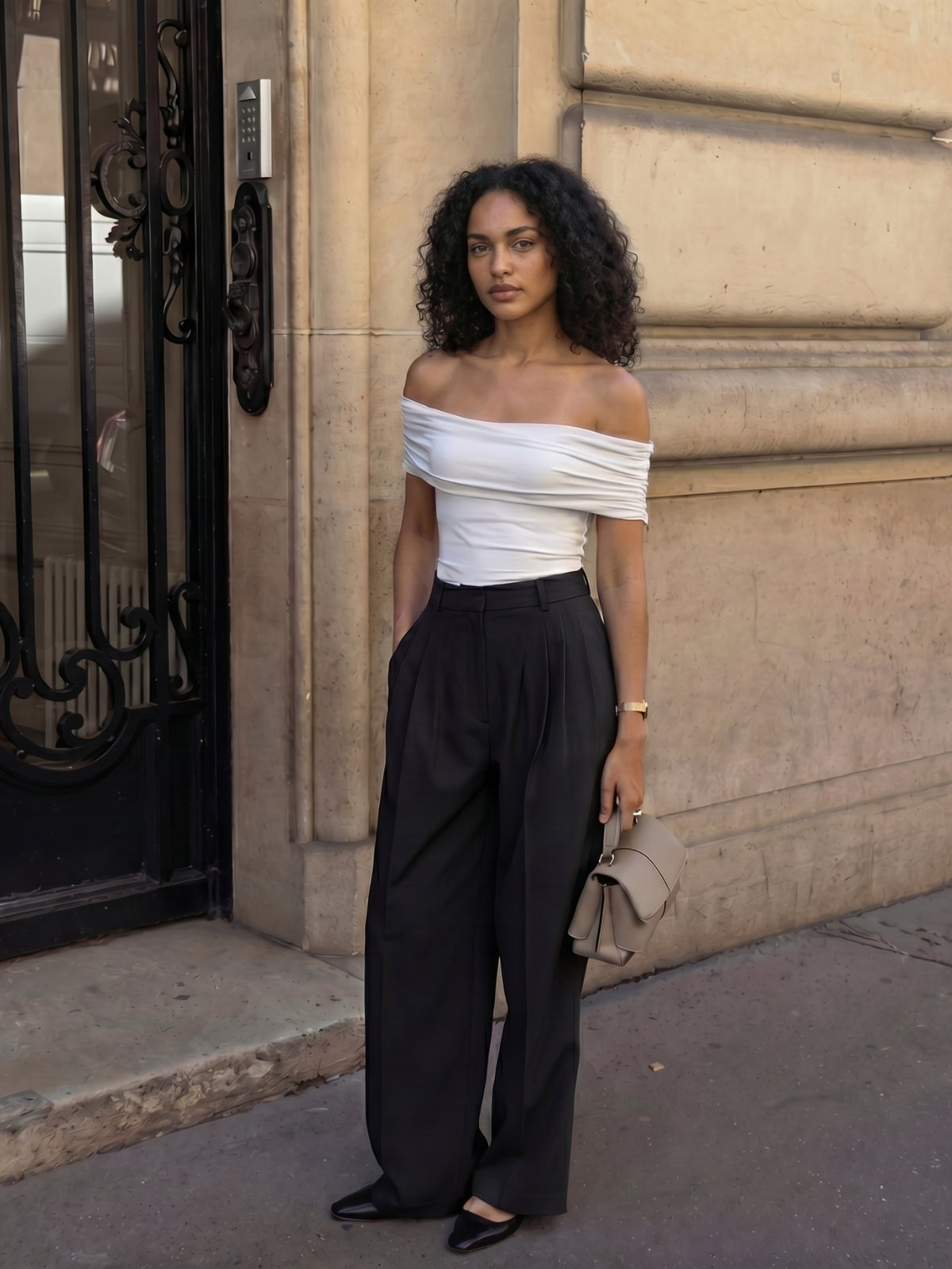 High Waist Pleated Wide Leg Trousers