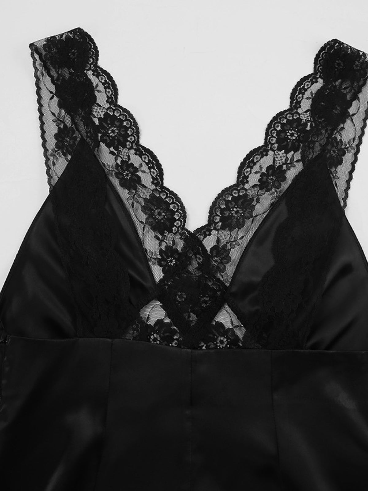 Lace Trim Cut-Out Satin Maxi Dress