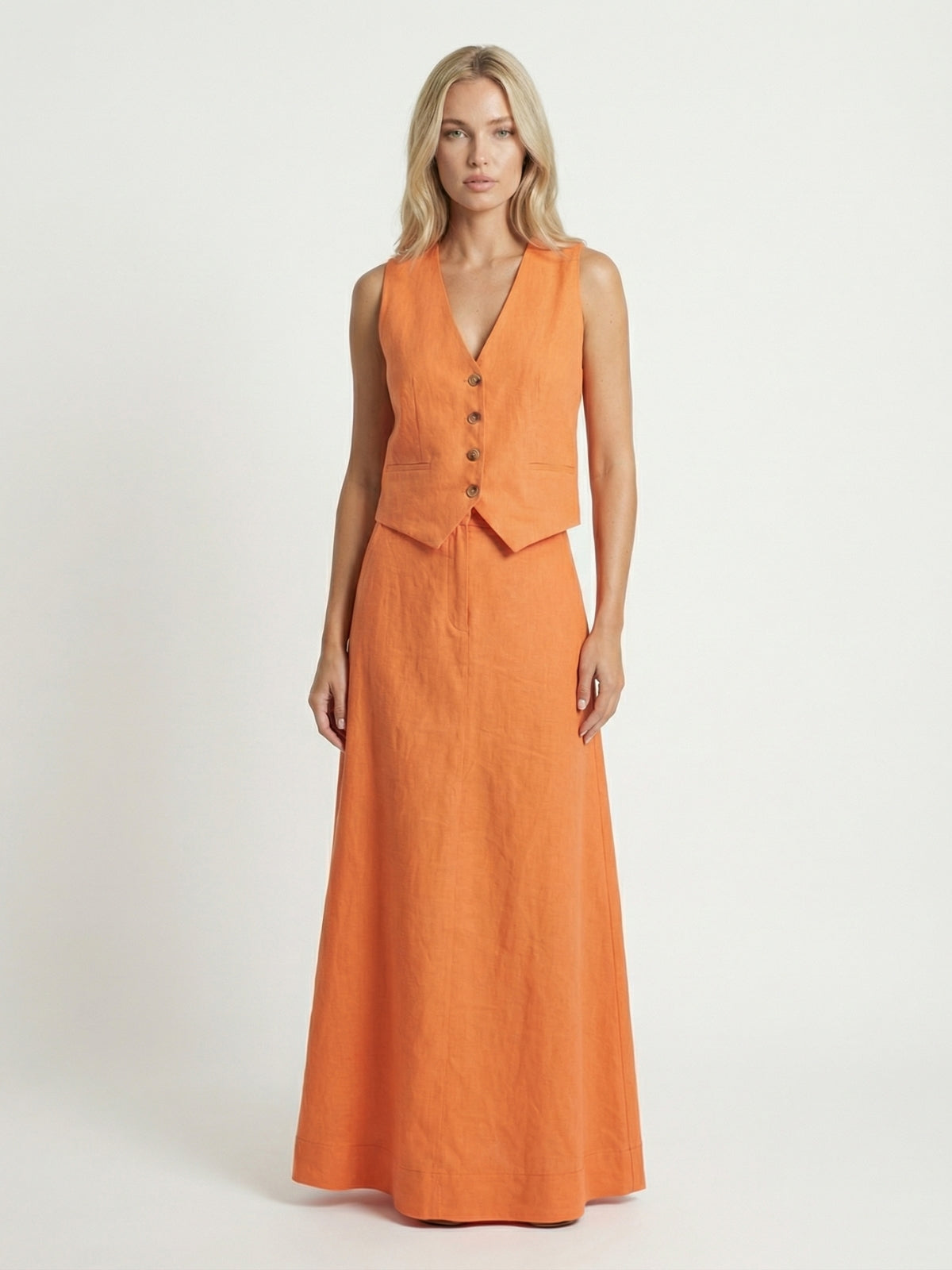 Linen Waistcoat And Maxi Skirt Set