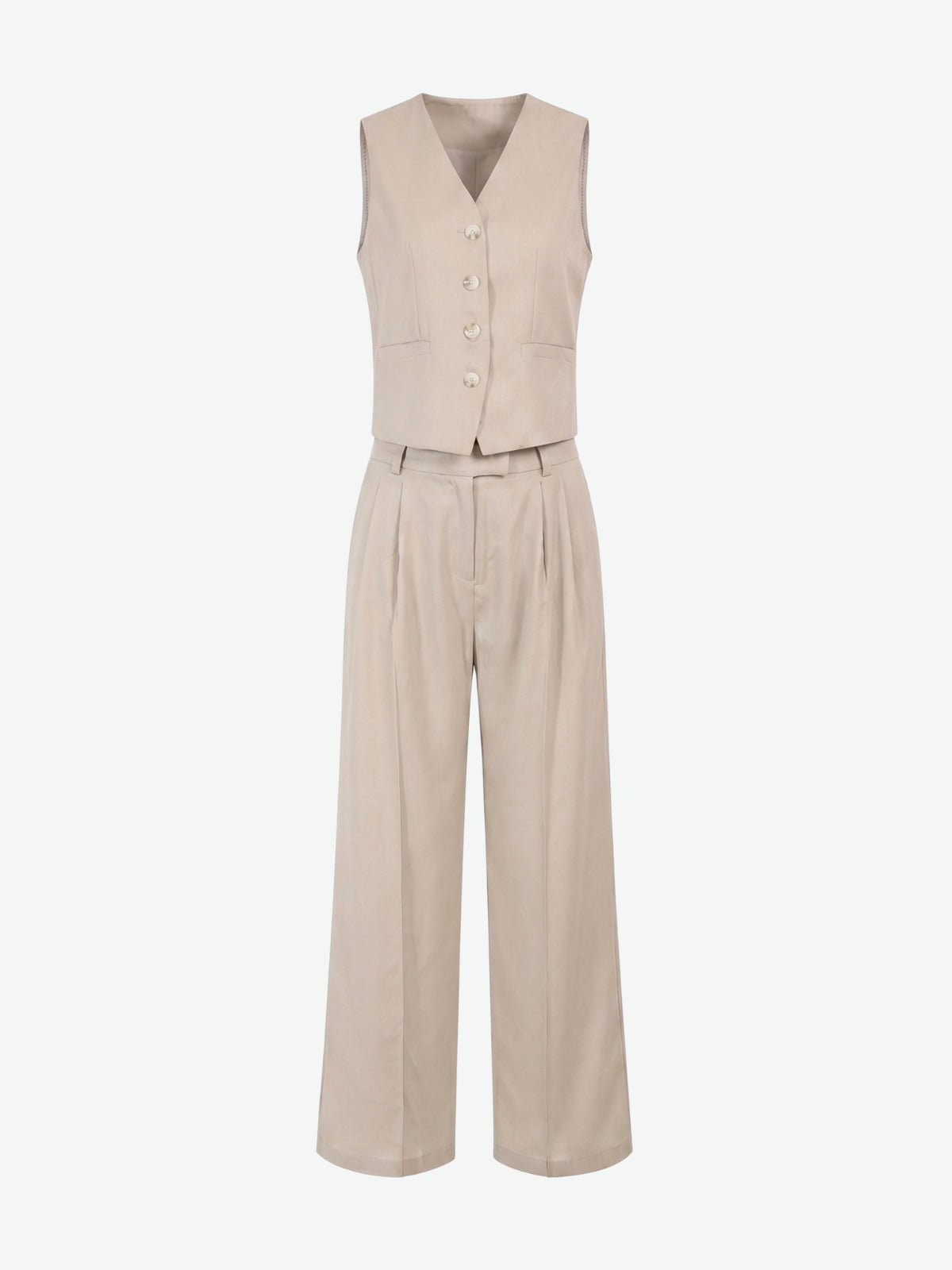 Linen Waistcoat And Wide Leg Trouser Set - Beige