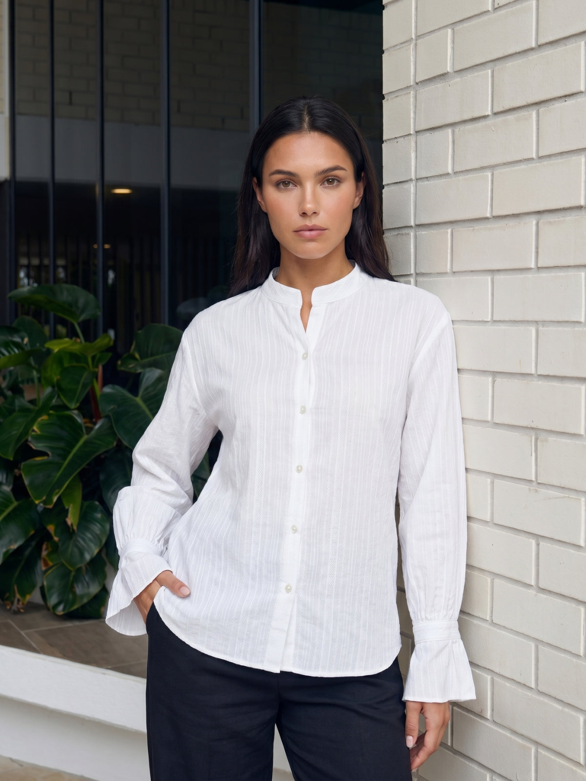 Mandarin Collar Flare Cuff Shirt