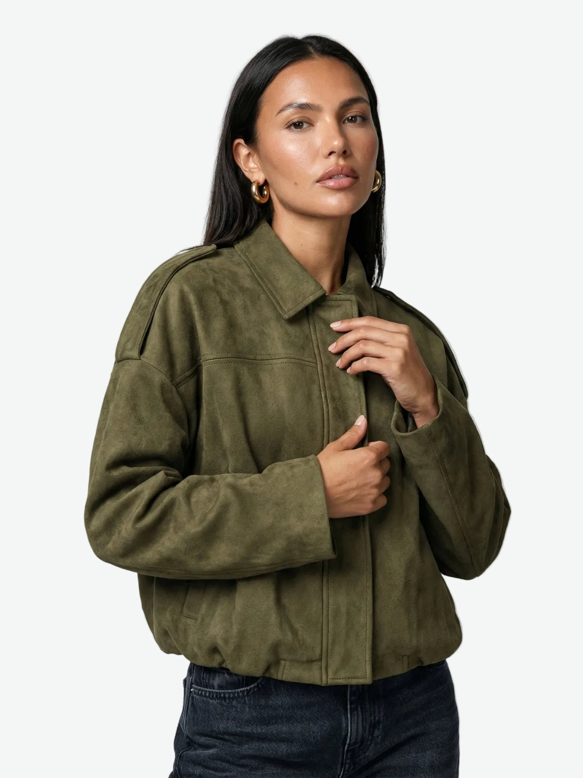 Suede Zip-Up Bomber Jacket