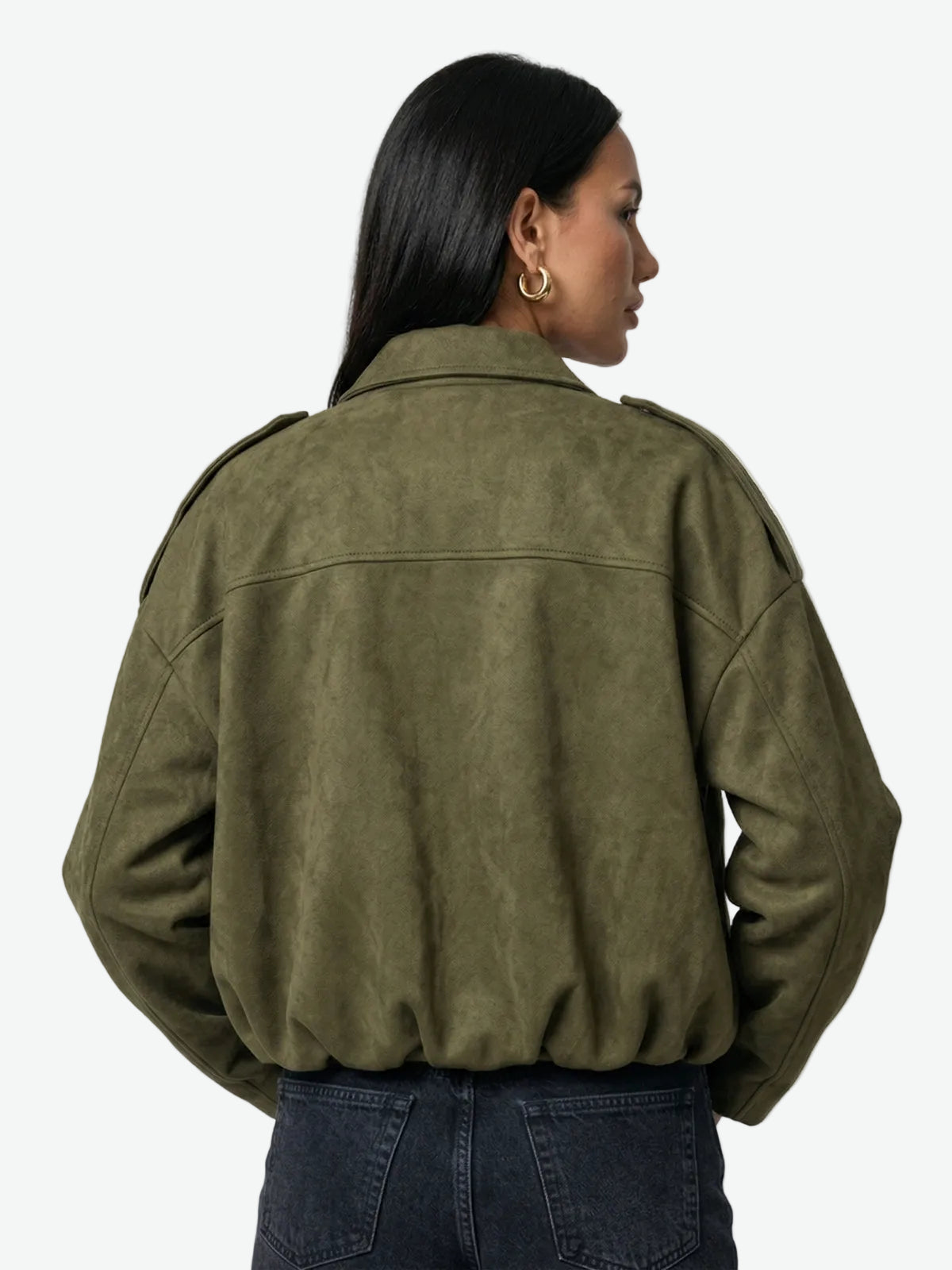 Suede Zip-Up Bomber Jacket