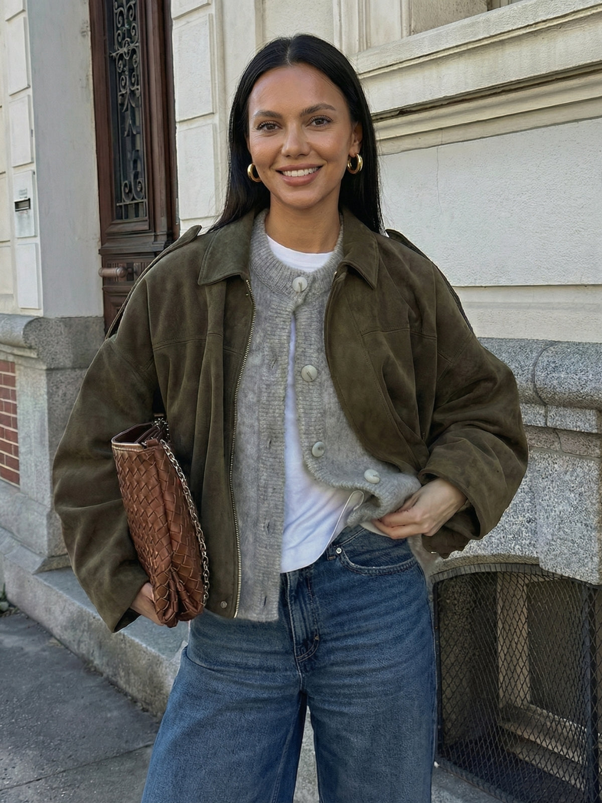 Suede Zip-Up Bomber Jacket