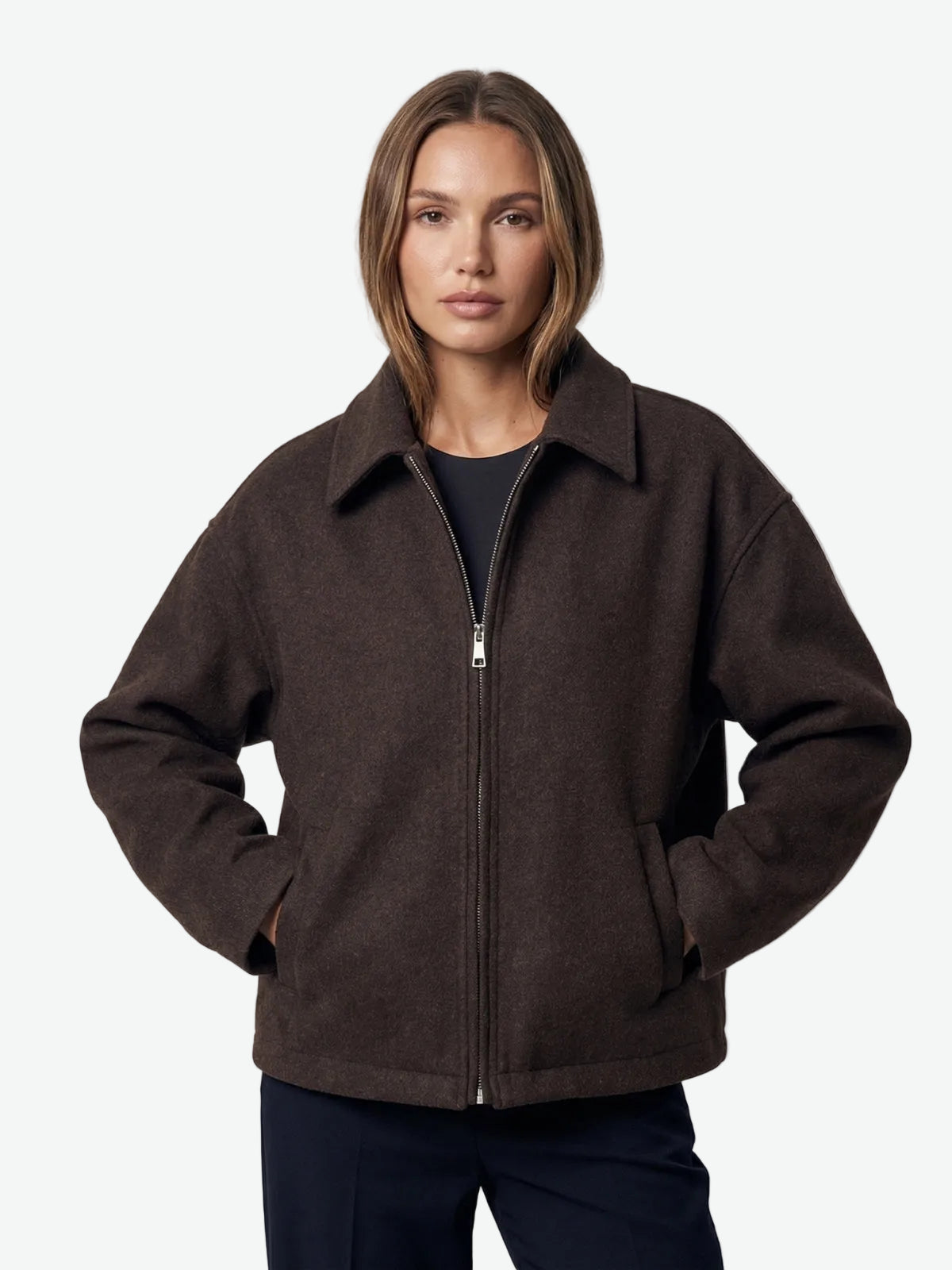 Wool Blend Zip-Up Jacket