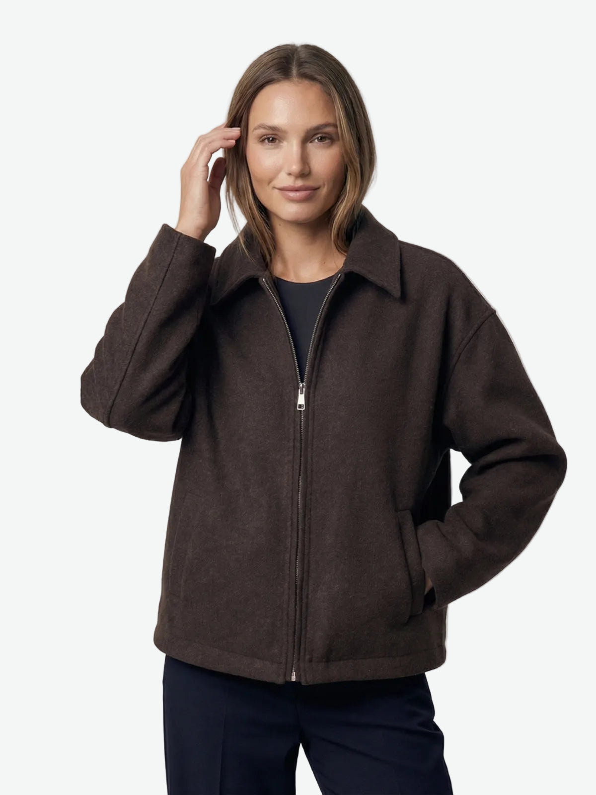Wool Blend Zip-Up Jacket