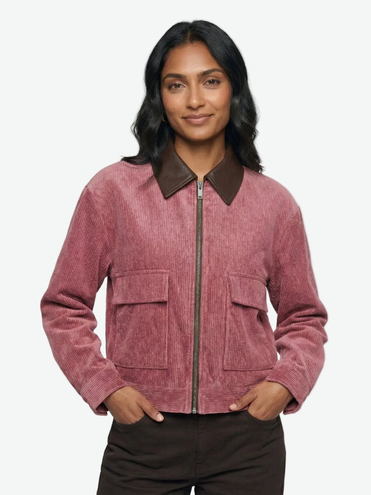 Corduroy Contrast Collar Zip Jacket