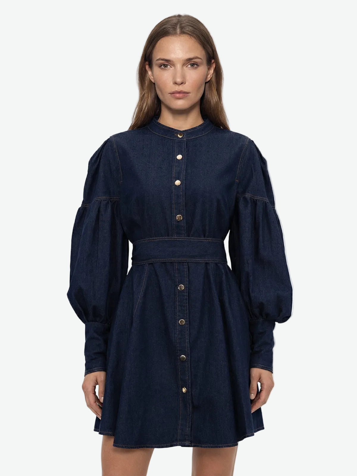 Denim Puff Sleeve Mini Dress