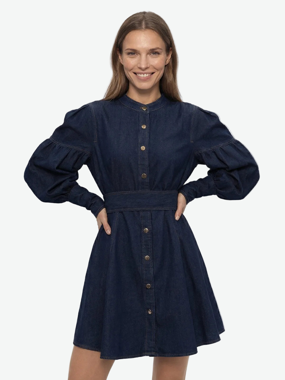 Denim Puff Sleeve Mini Dress
