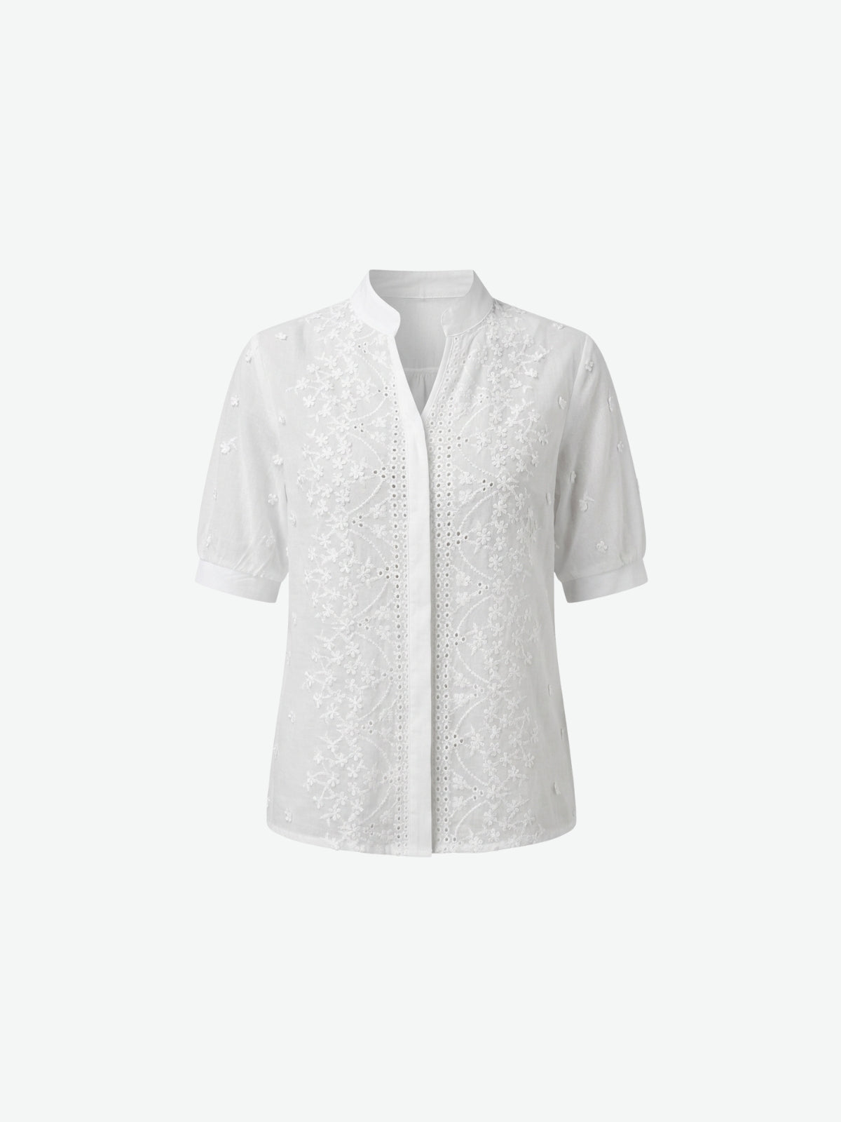 Embroidered V-Neck Short Sleeve Blouse