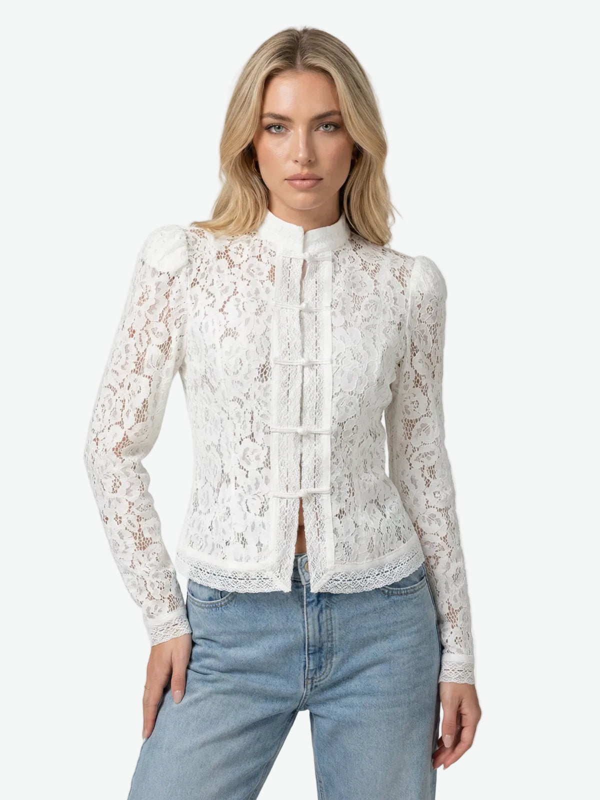 Floral Lace Frog Button Blouse