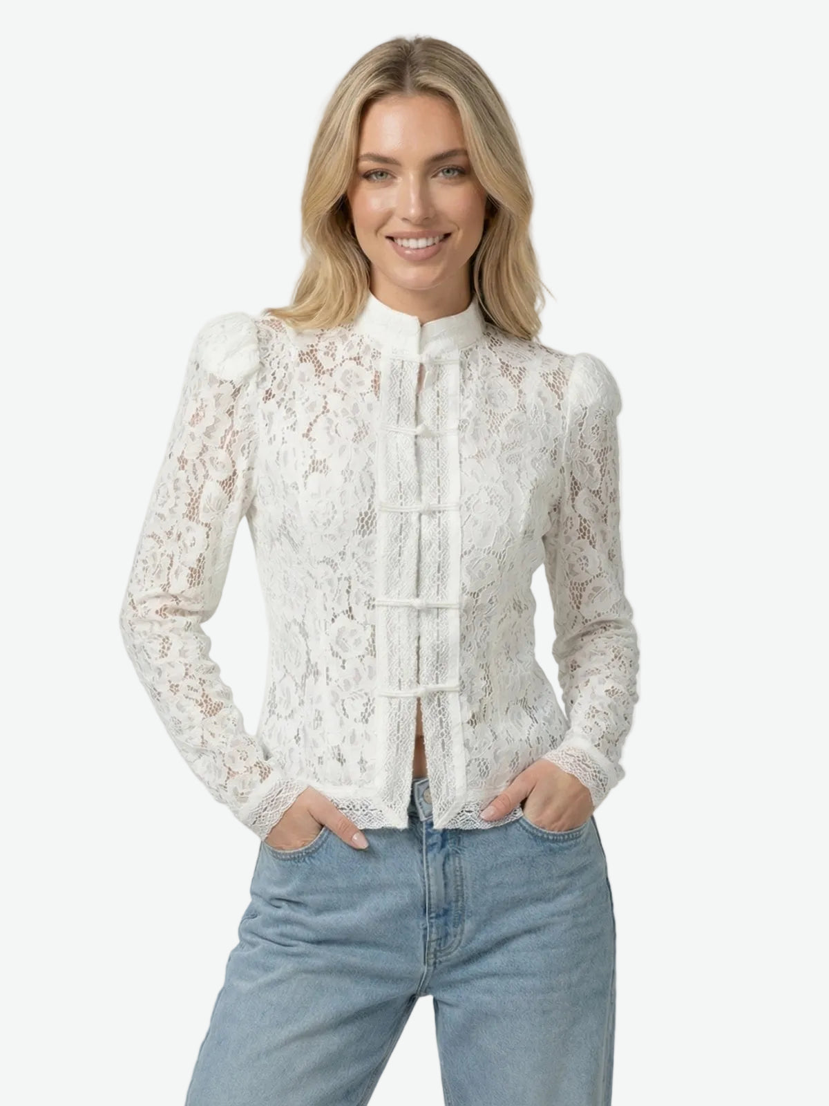 Floral Lace Frog Button Blouse