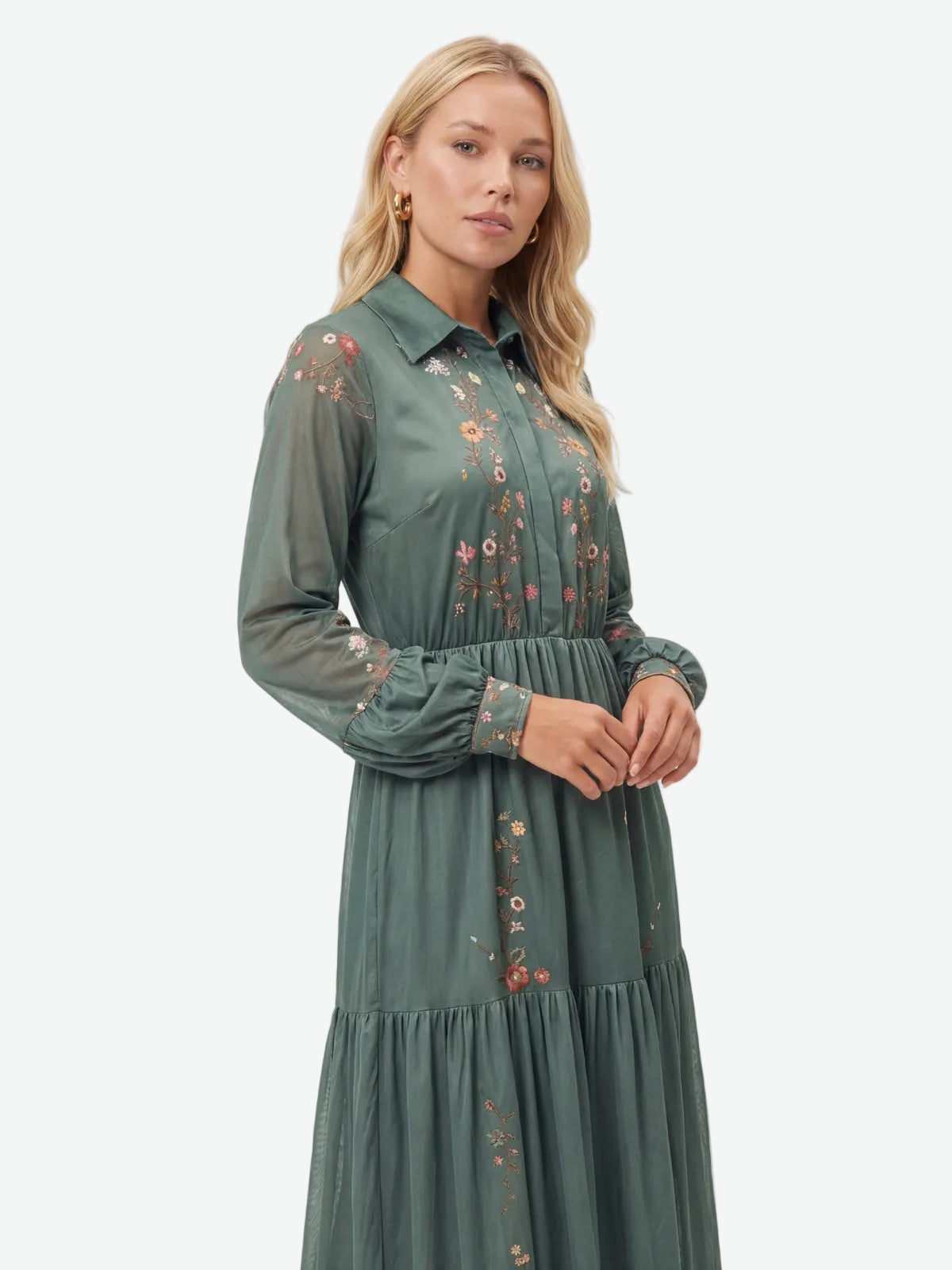Floral Embroidered Tiered Maxi Dress