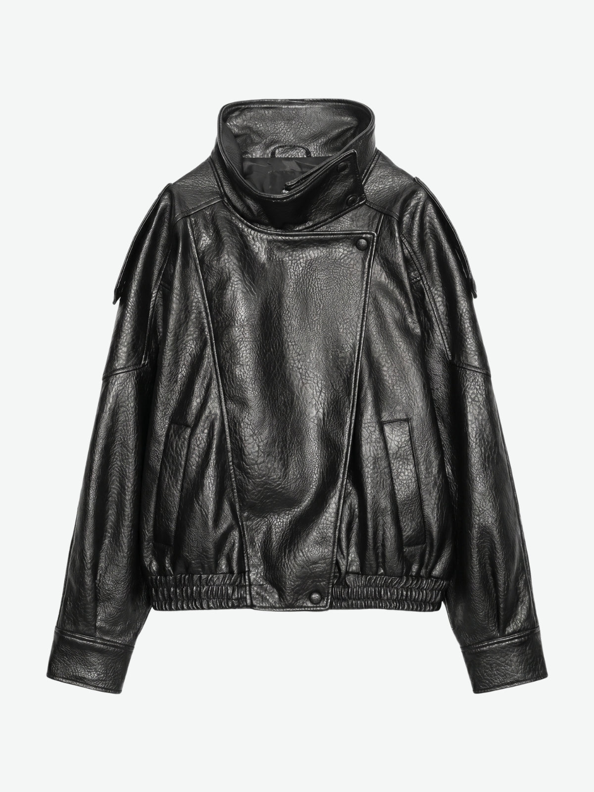 High Neck Faux Leather Moto Jacket