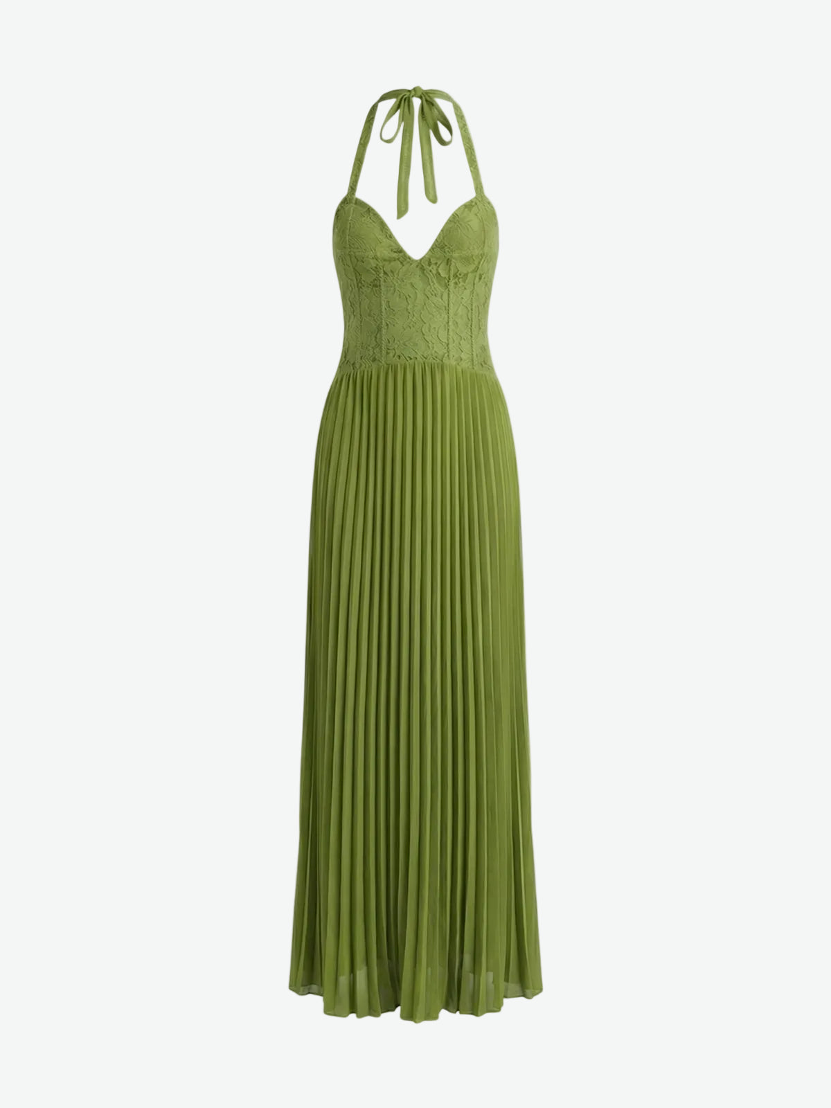 Lace Corset Pleated Halter Maxi Dress