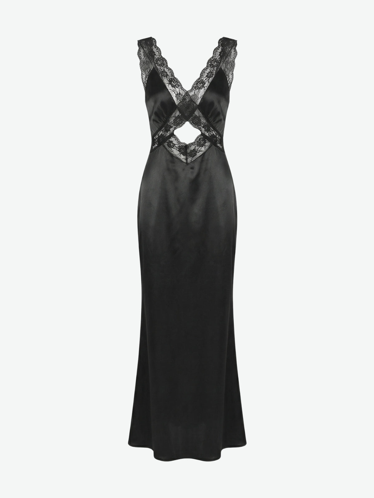 Lace Trim Cut-Out Satin Maxi Dress