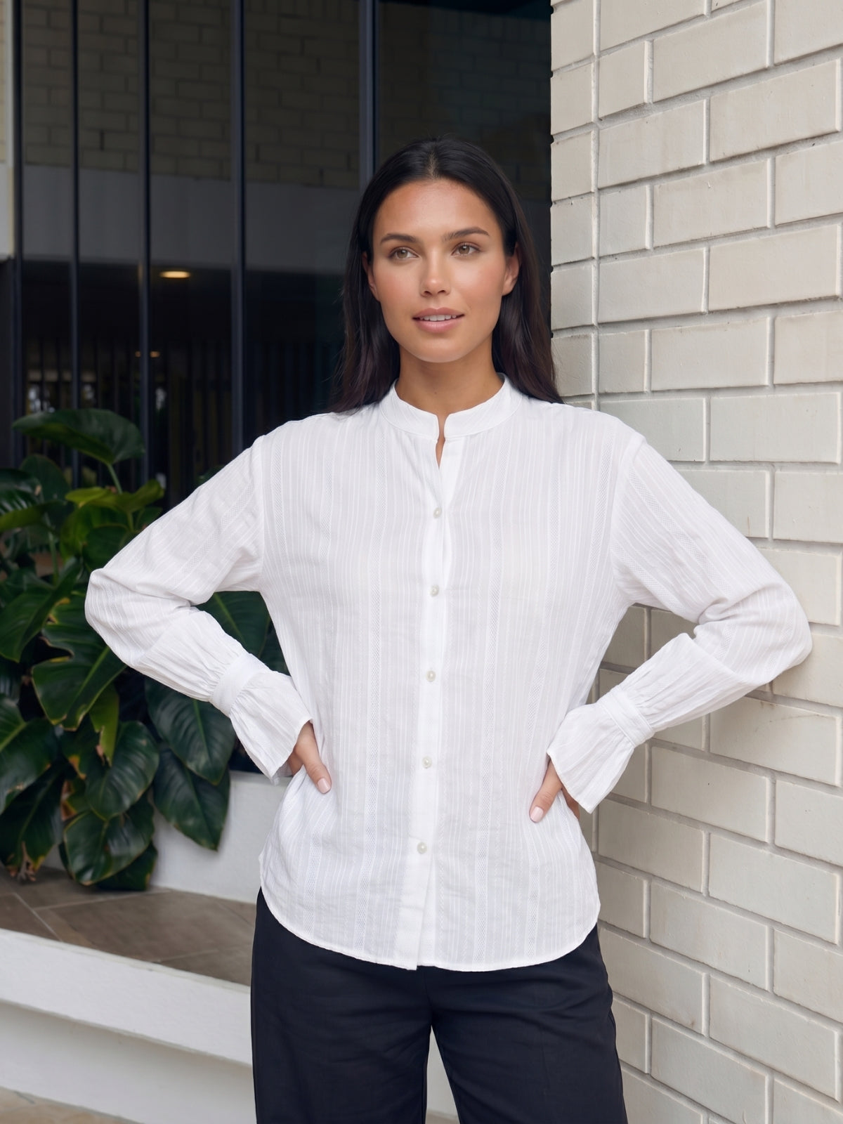 Mandarin Collar Flare Cuff Shirt