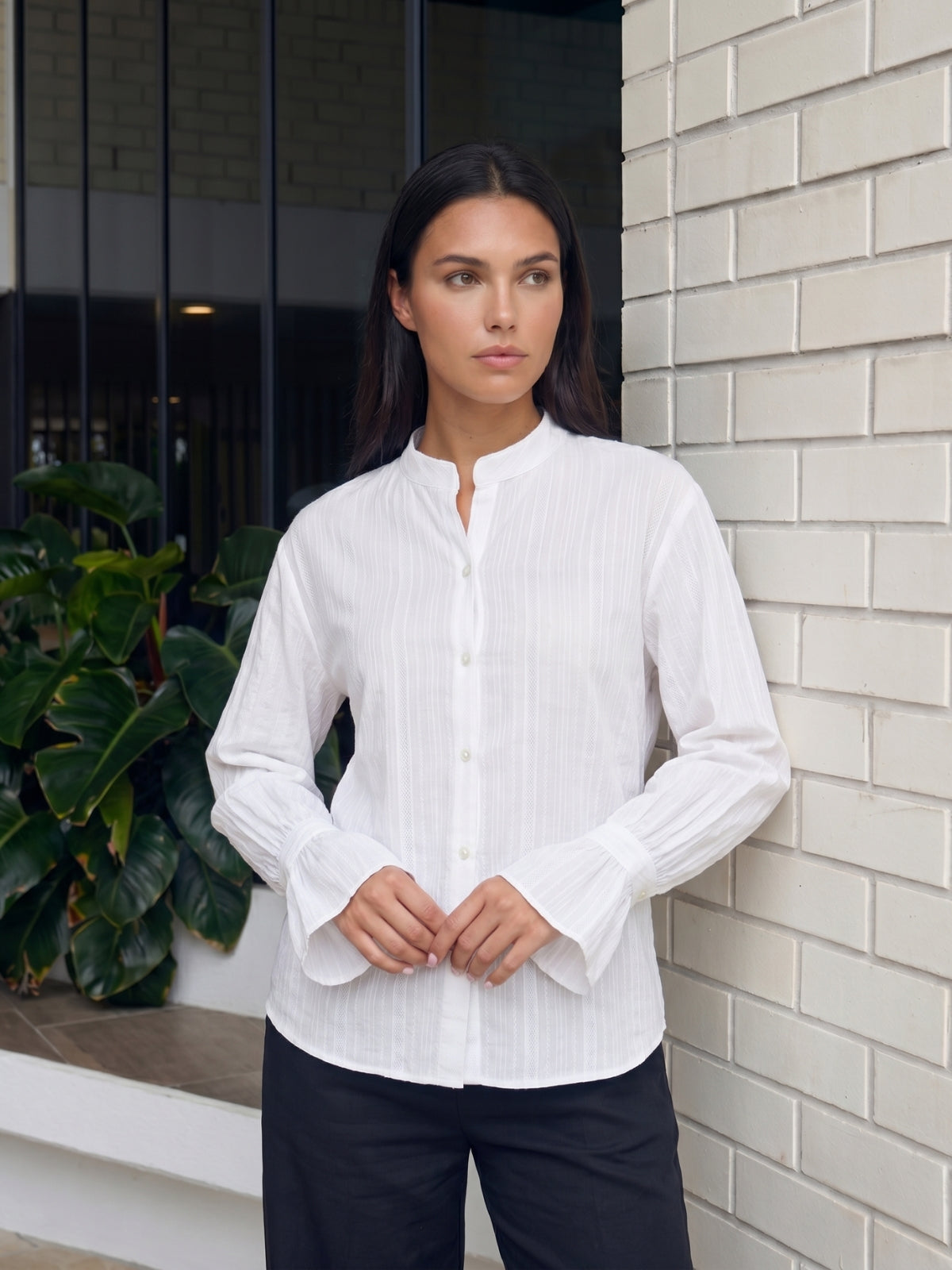 Mandarin Collar Flare Cuff Shirt