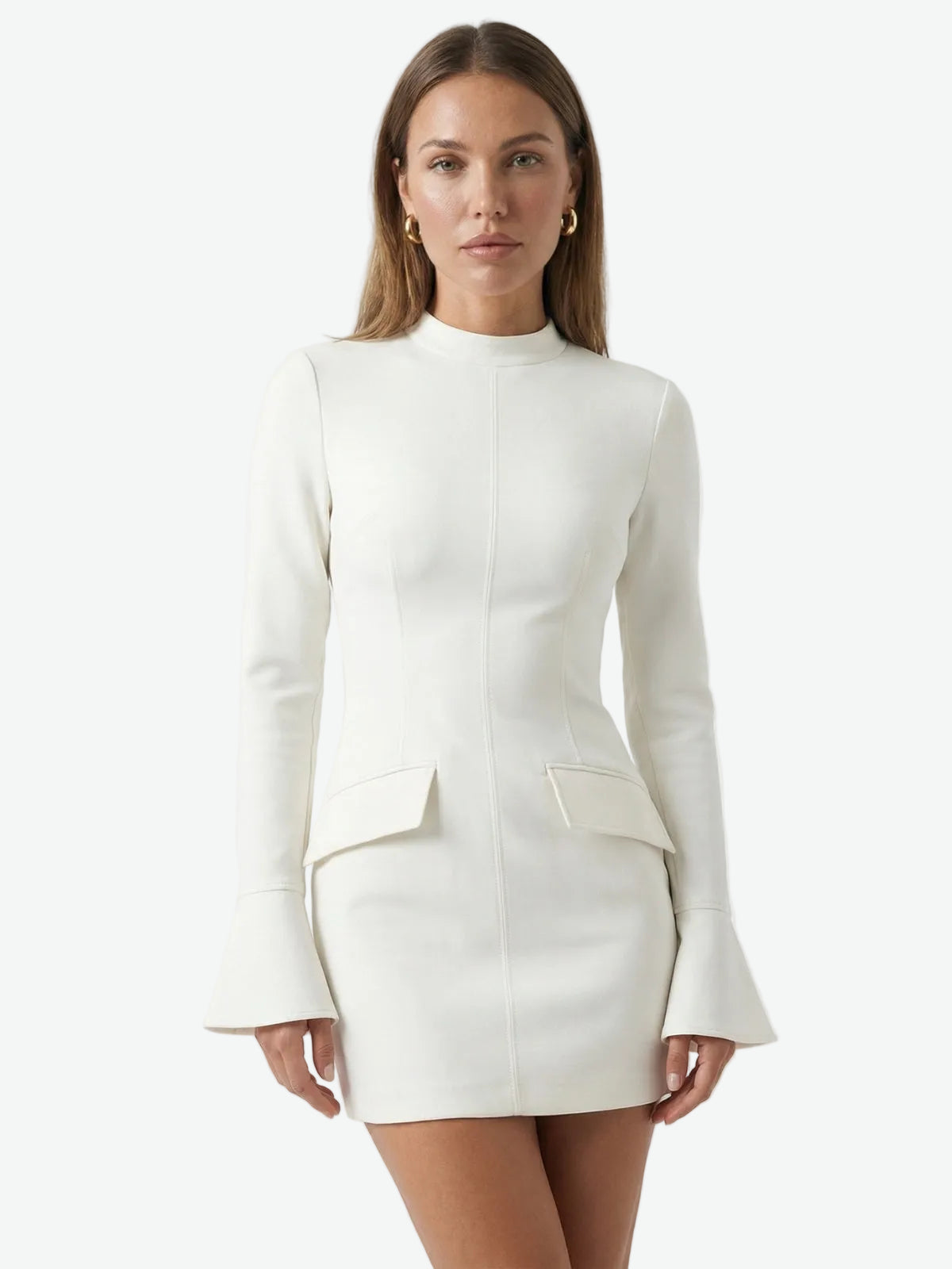 Mock Neck Flare Cuff Mini Dress