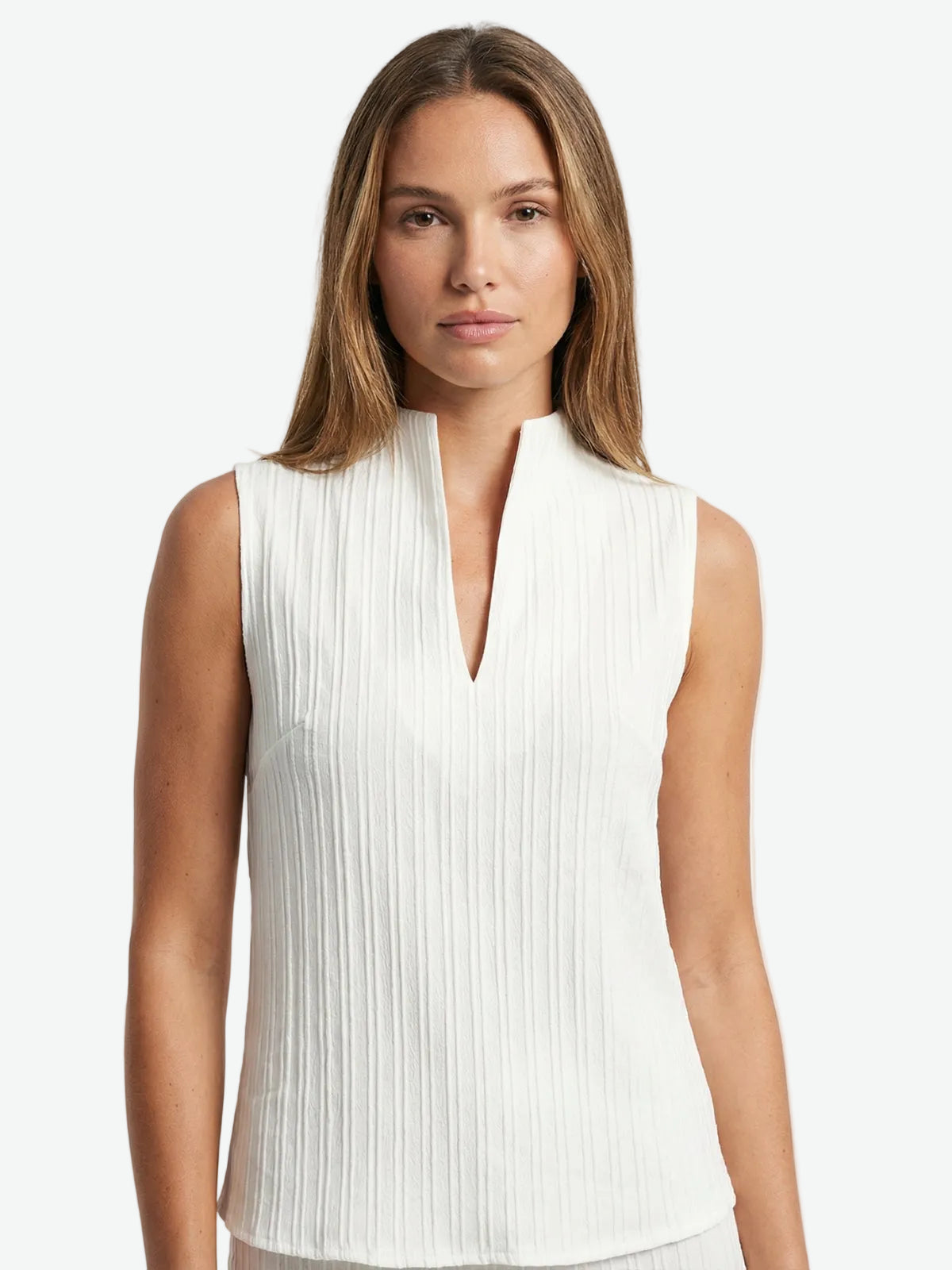 Pleated Sleeveless V-Neck Top