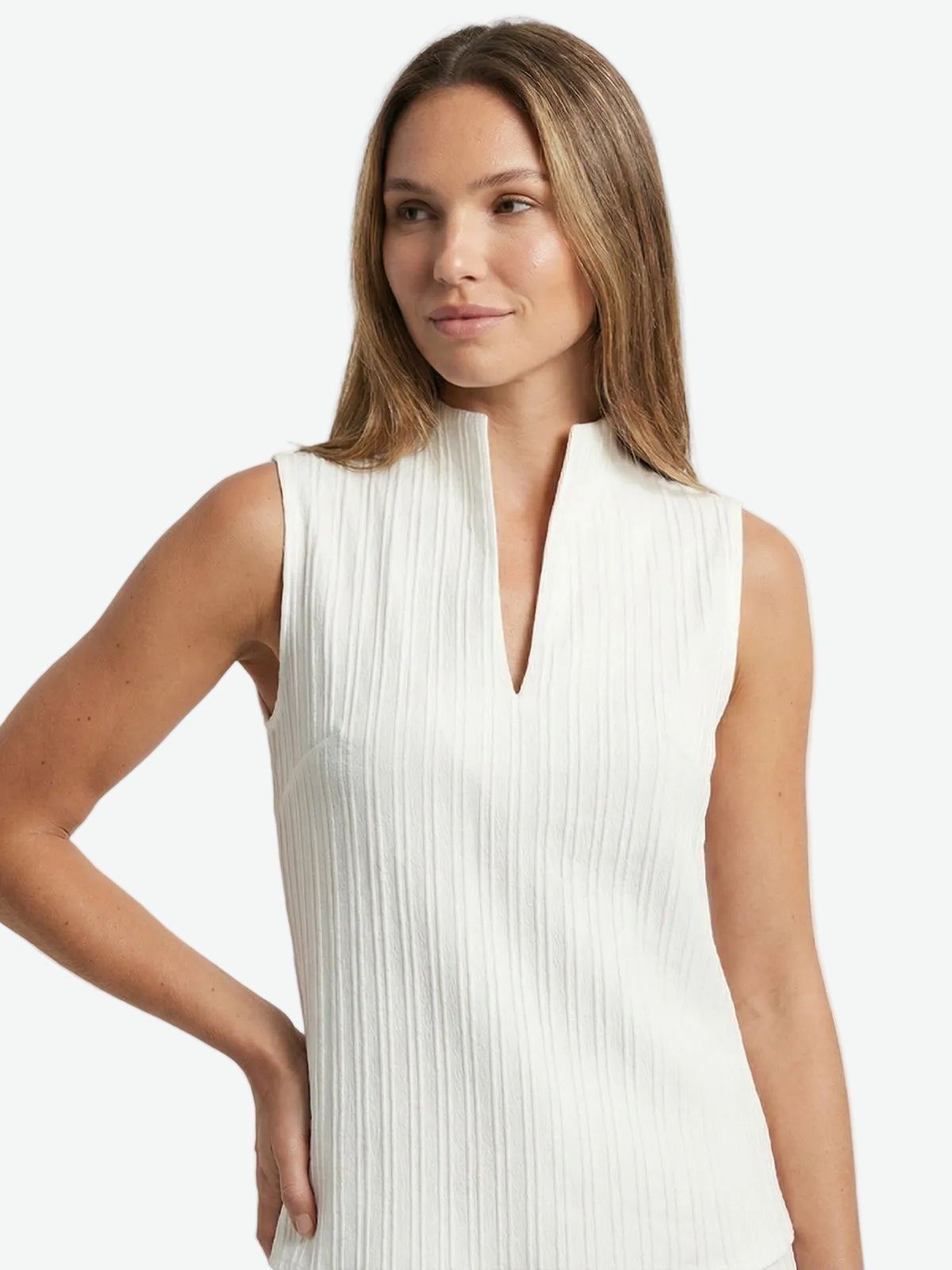 Pleated Sleeveless V-Neck Top