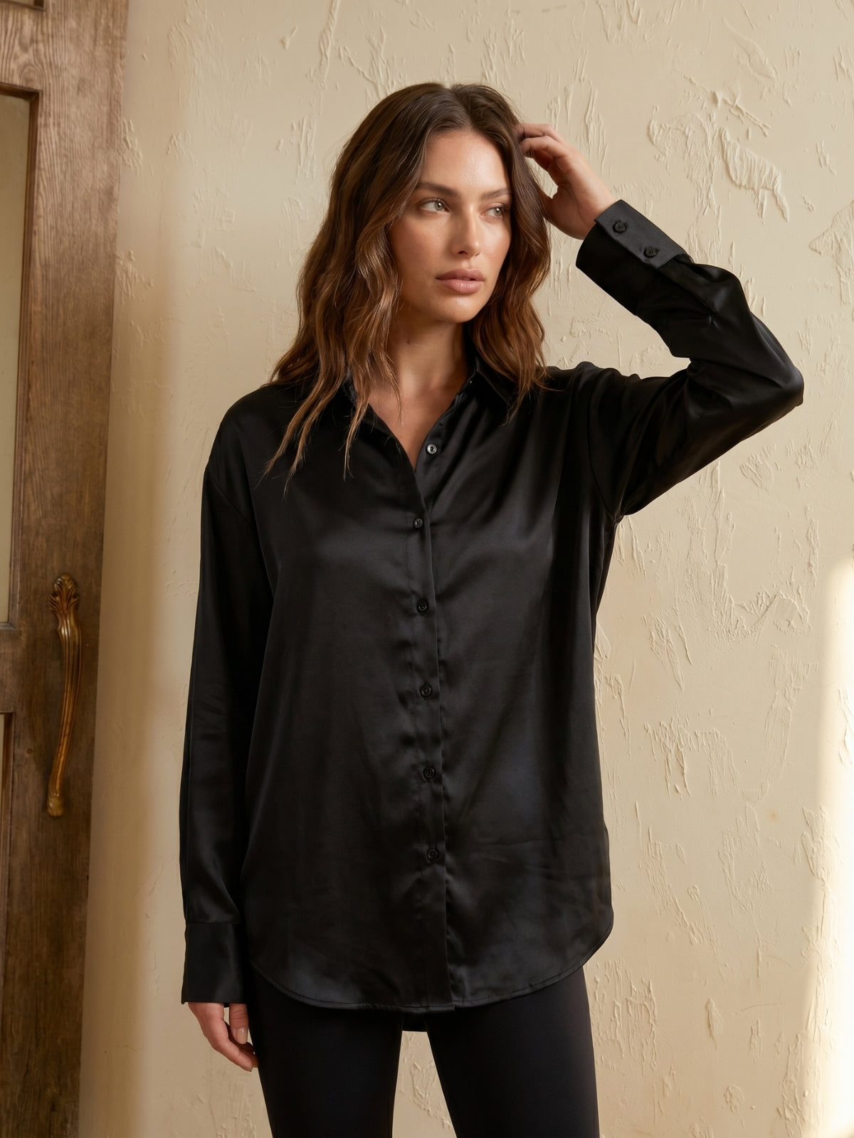Satin Button-Up Relaxed Fit Blouse