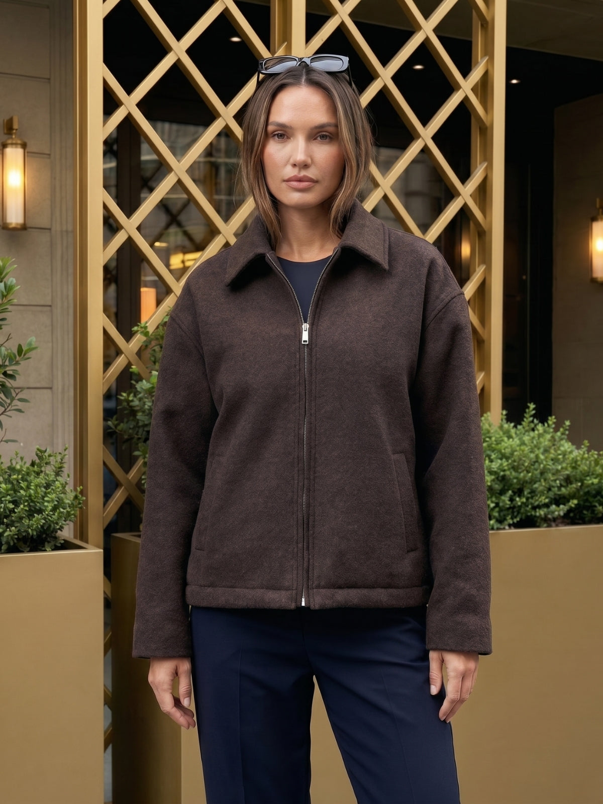 Wool Blend Zip-Up Jacket