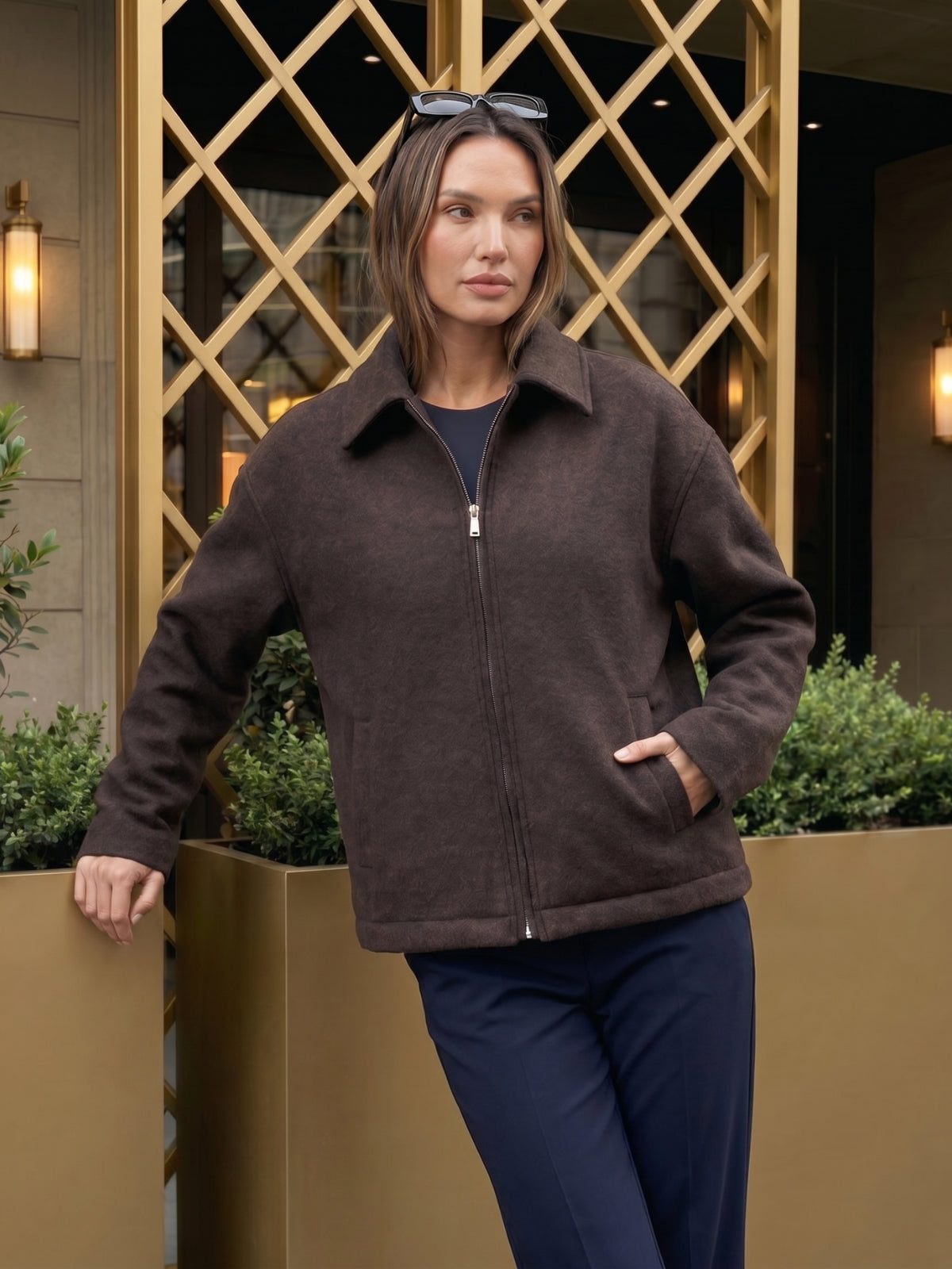 Wool Blend Zip-Up Jacket