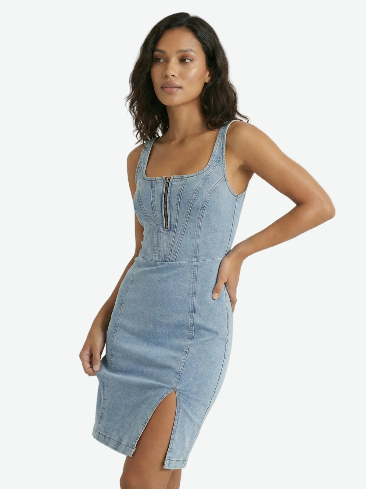 Zip Front Denim Mini Dress